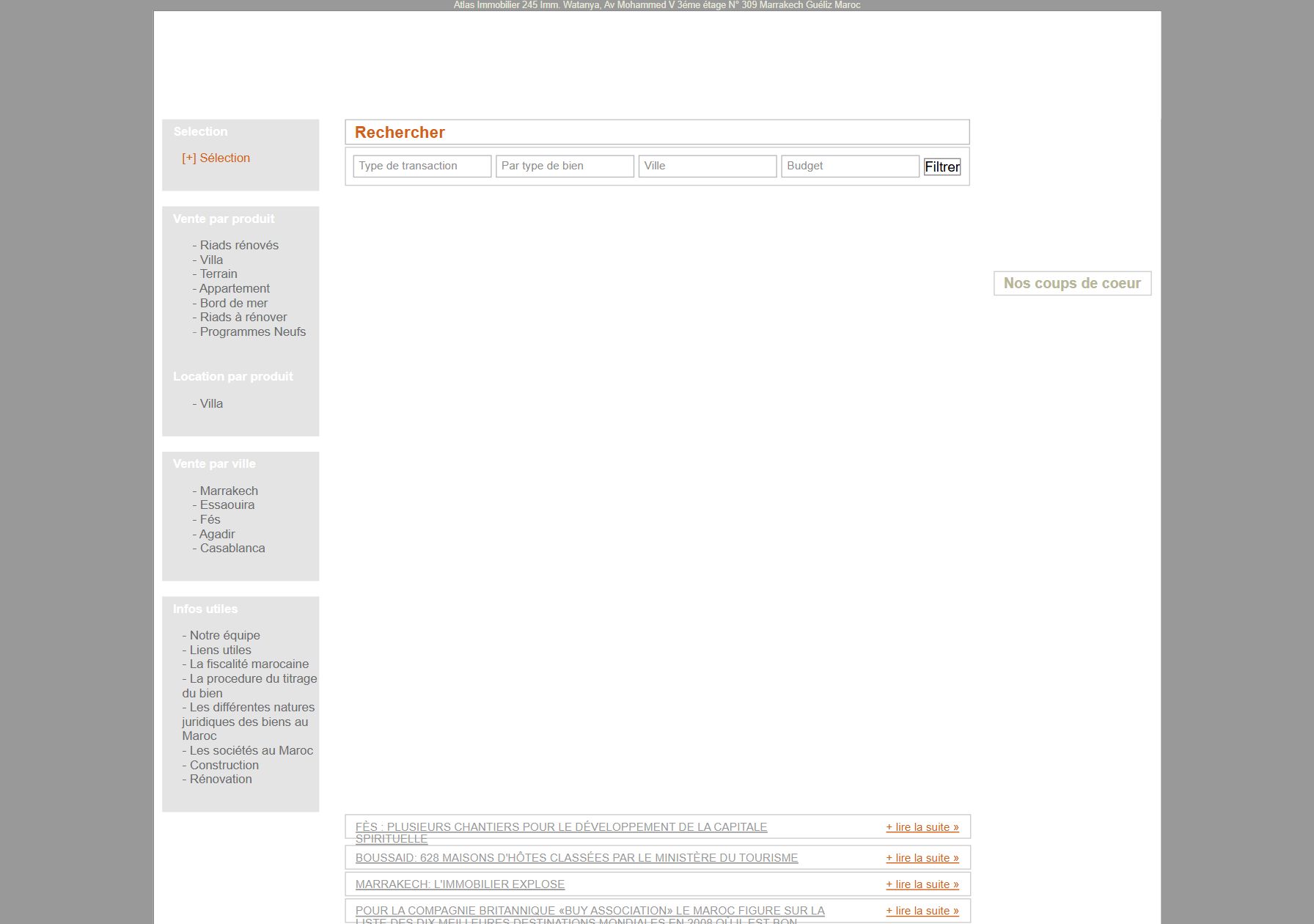 Le site en 2008 : recherche multicritères, navigation par produit et par ville