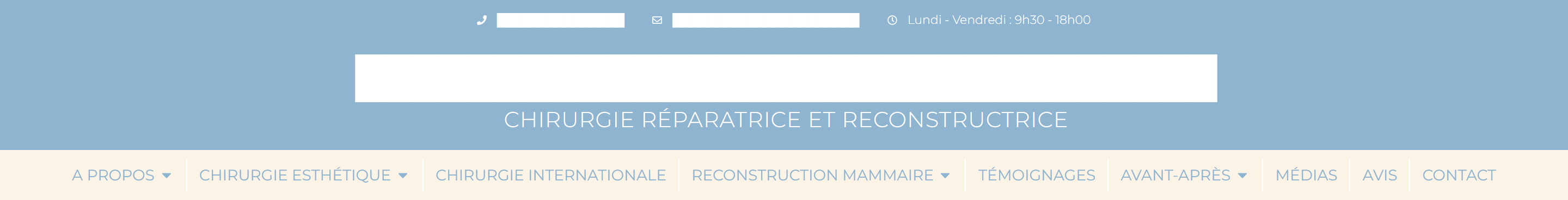 En-tête et navigation du site après la refonte : neuf entrées, dont « Avant-après ».